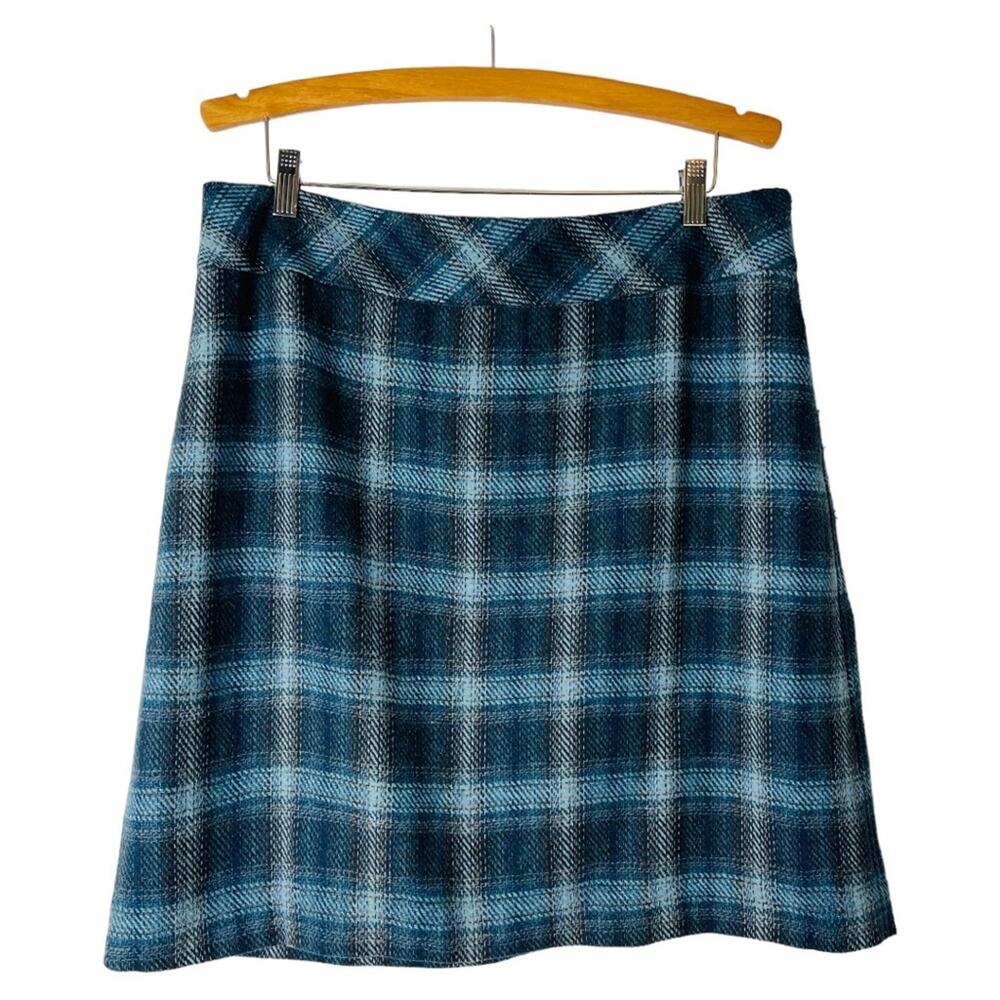 Vintage Talbots blue wool plaid preppy academia office midi skirt 16P